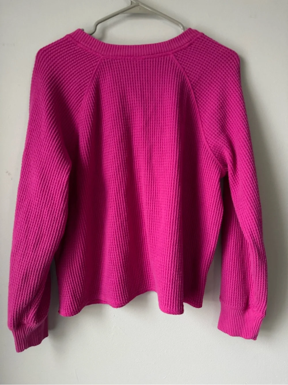 Old Navy Waffle Knit Henley Long Sleeve Top Bright Fuchsia Pink Comfy Size L - Picture 6 of 7